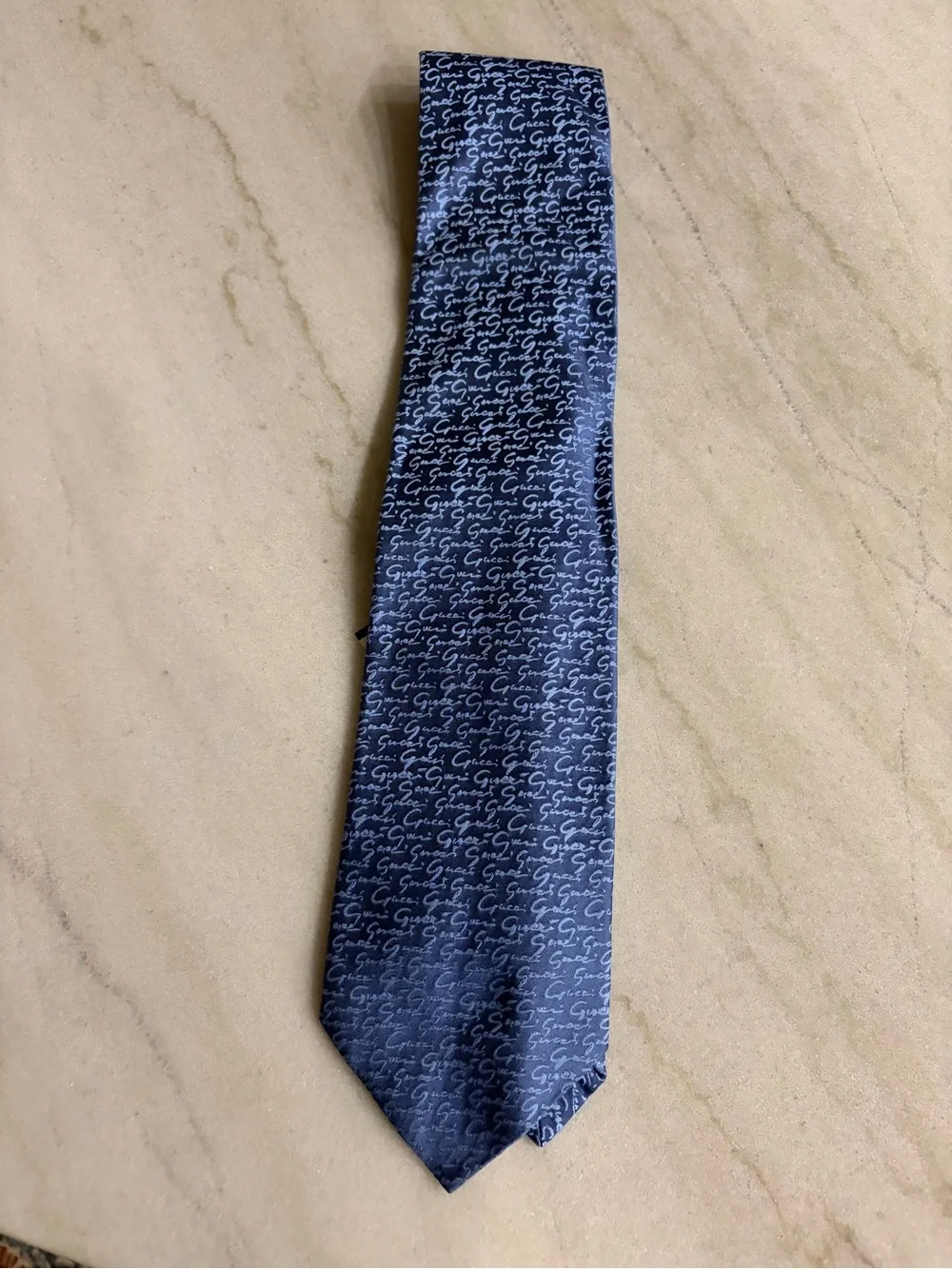 Gucci Blue Silk Tie, featuring a signature monogram pattern blue silk New tags